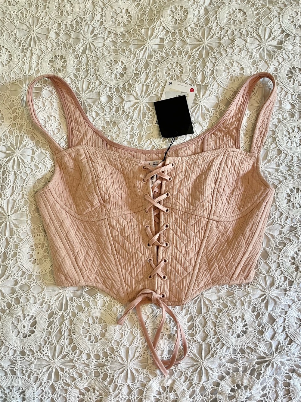Zara pink quilted cotton corset top NWT